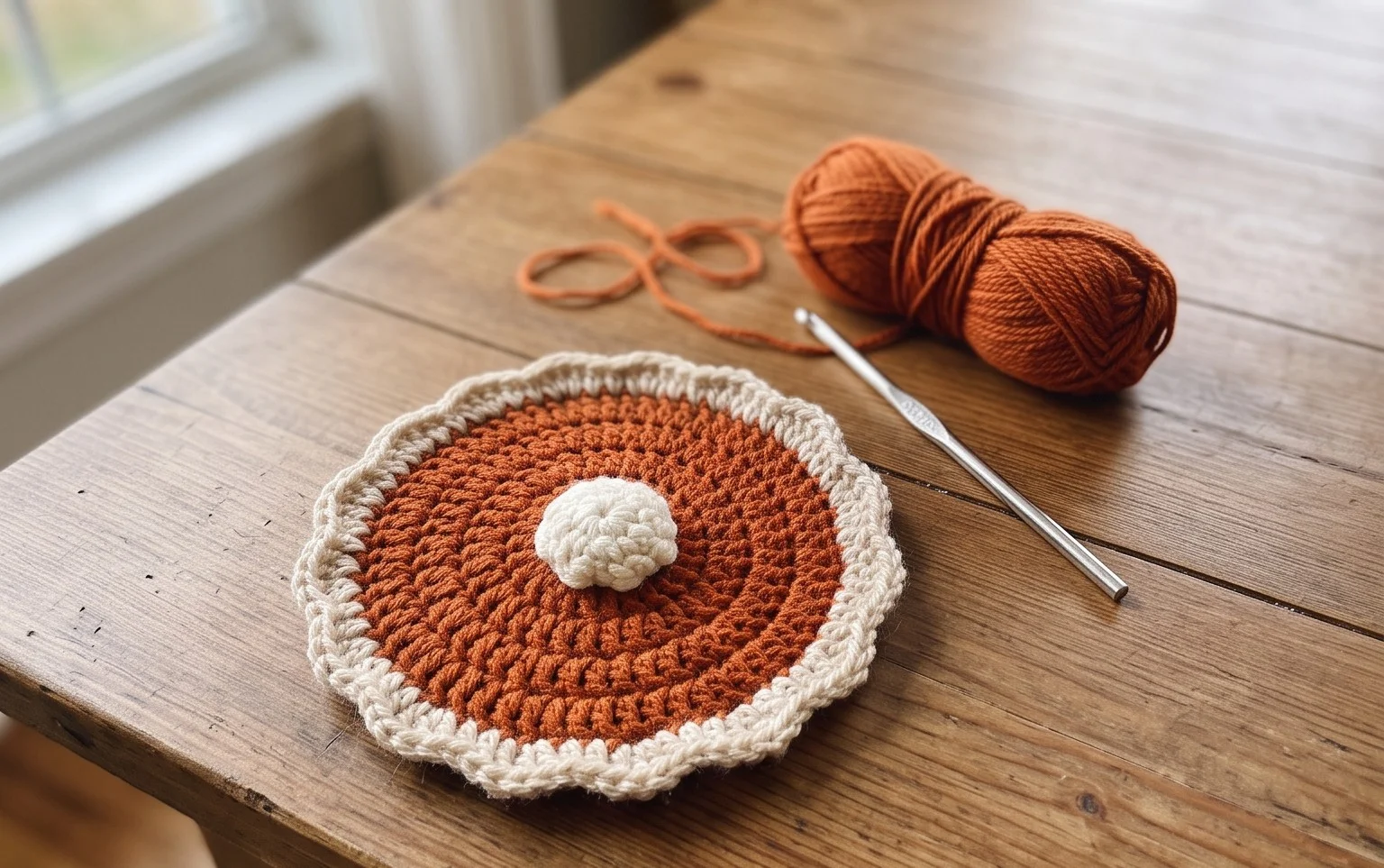 Crochet Pumpkin Pie Slice Coaster – Easy Free Pattern