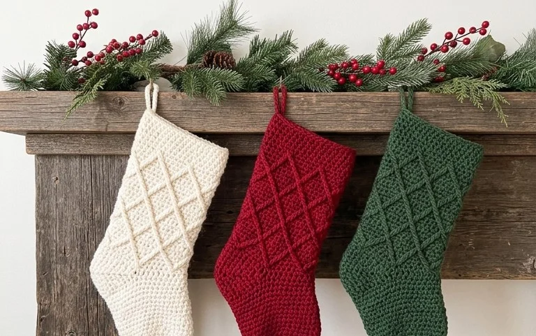 Easy Stacked Diamond Christmas Stocking Free Pattern